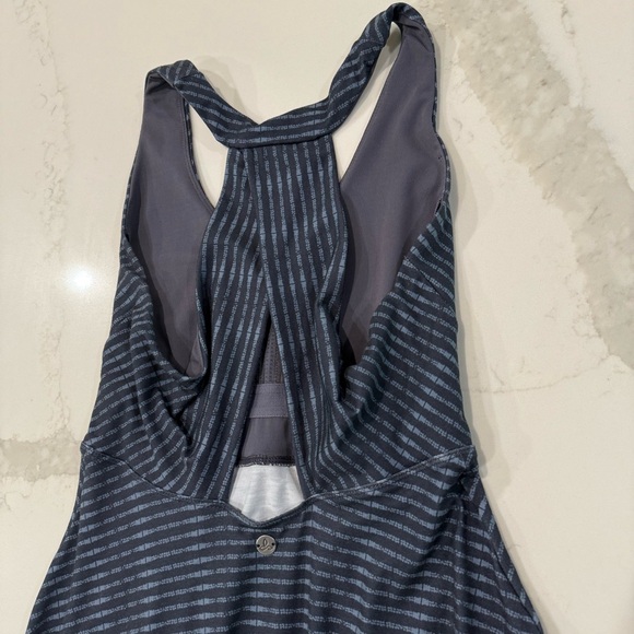 prAna Saxon Racerback Halter Asymmetrical Dress Womens Small Navy Blue Striped - Picture 7 of 10